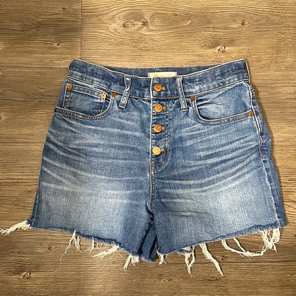 Madewell Pants - Madewell Womens High Rise Denim Shorts Size 27 Button Fly Medium Wash Raw Hem